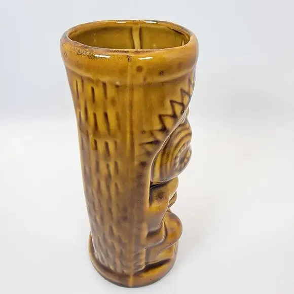 Orchids of Hawaii R-74 Brown Glazed Tiki Mug Vintage Ceramic Barware Taiwan - Picture 2 of 9